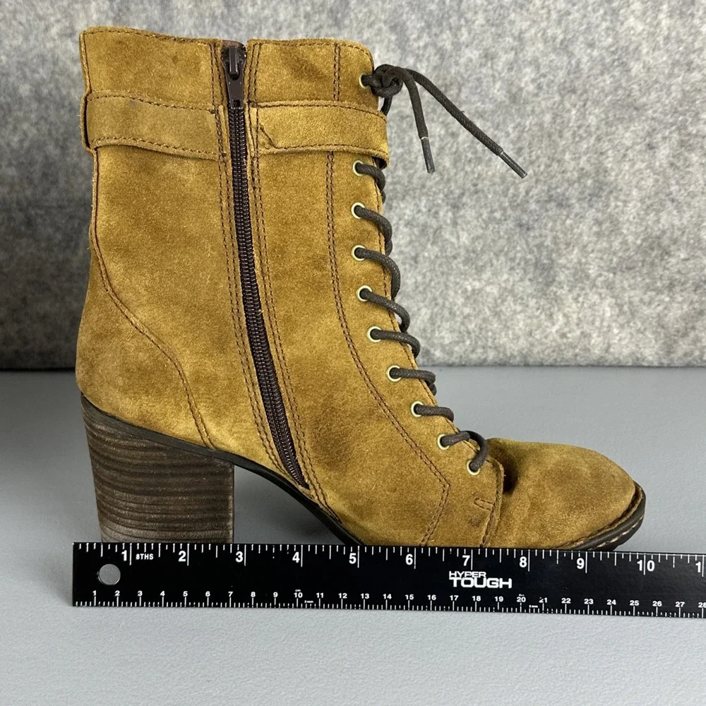 BORN Boots Women's 10 M Brown Cass Suede Block Heel Lace Up & Zip Buckle F34826